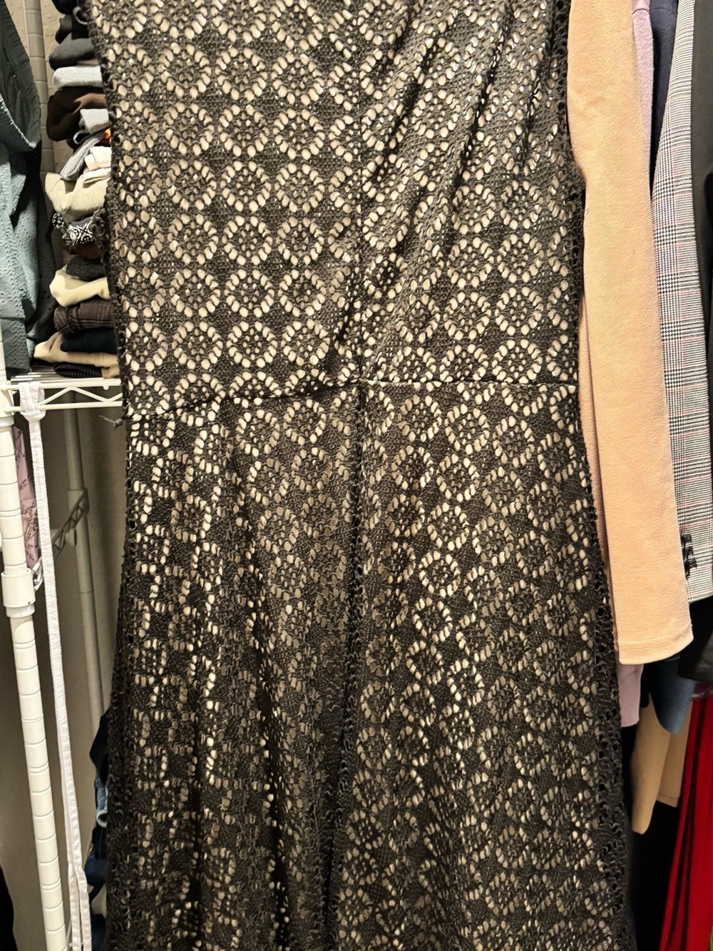 Lace Overlay A-Line Dress in Black and Cream